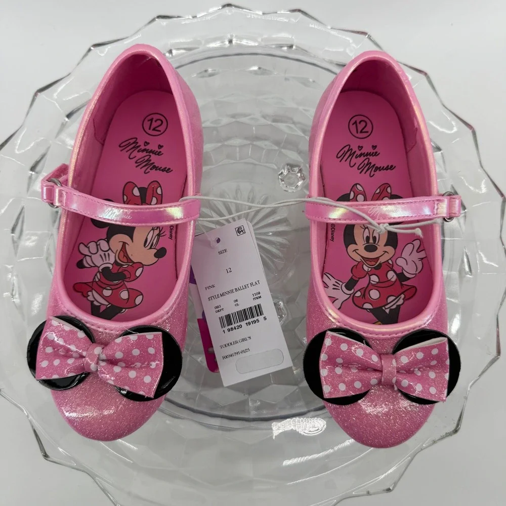 Disney Minnie Mouse Pink Glitter Ballet Flats Toddler Girls Size 12 New in Box
